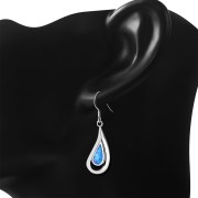 Synthetic Azure Opal Drop Sterling Silver Earrings, e388